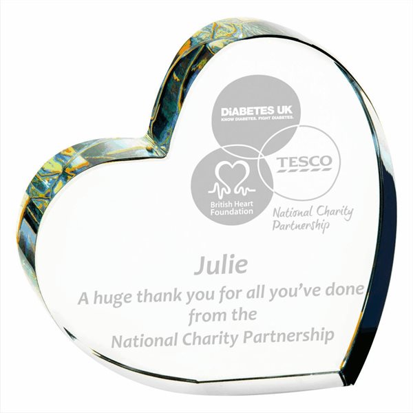 Heart Shaped Glass Award 25mm Thick T.7882
