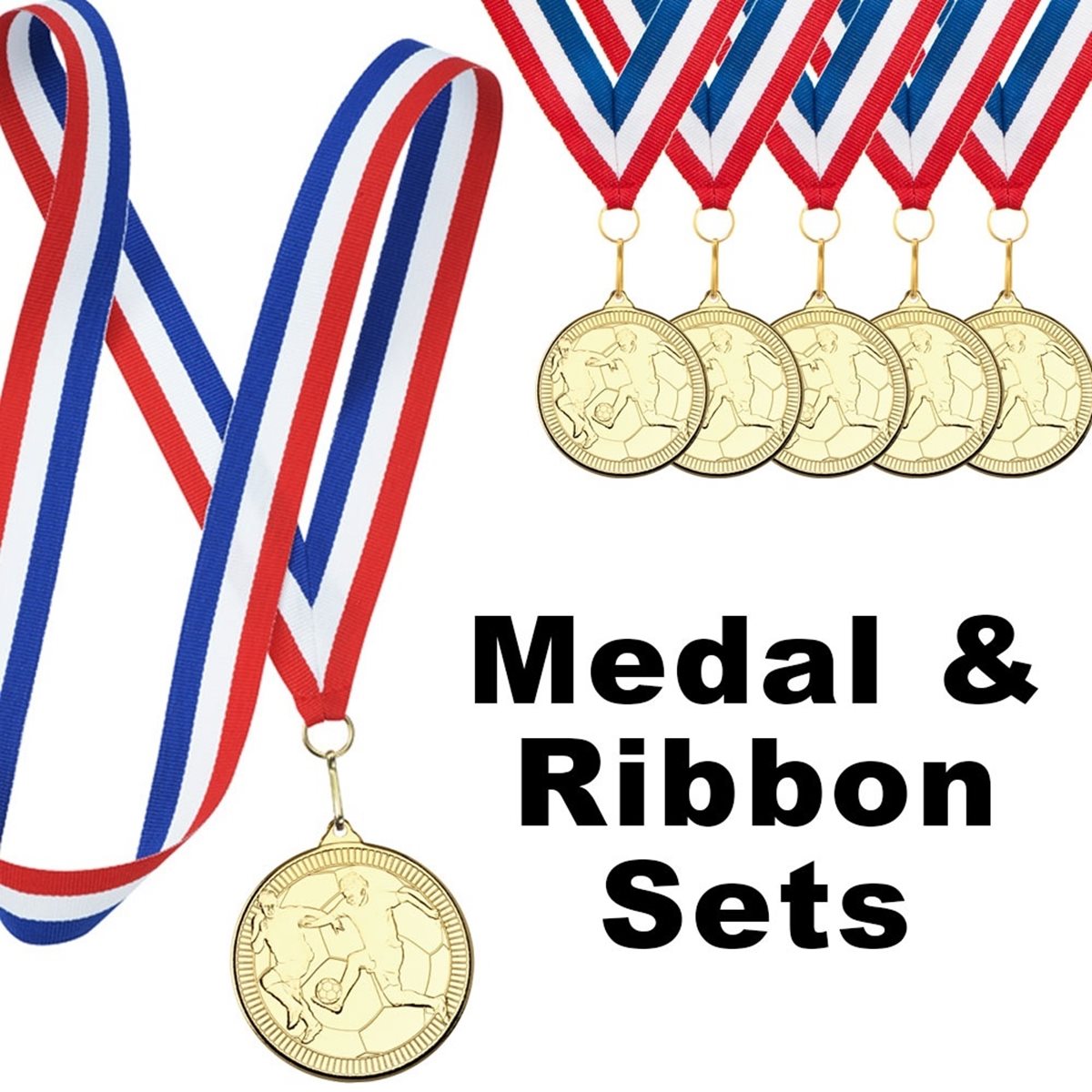Set of 50mm Gold Football Medals with R/W/B Ribbon M40G
