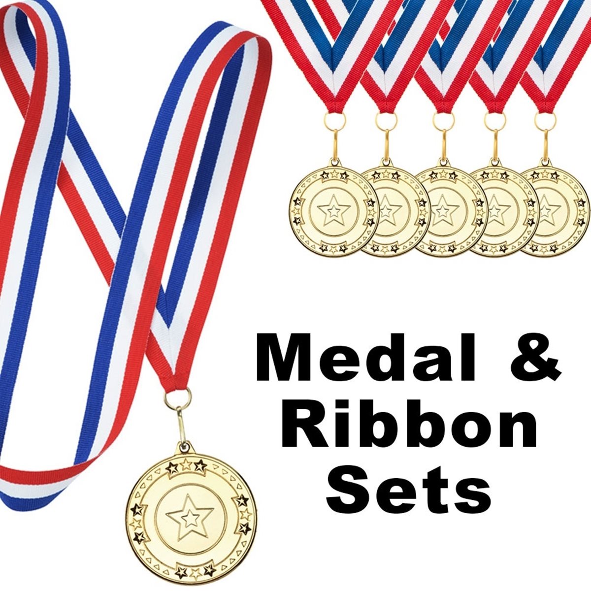 Set of 50mm Gold Star Medals with R/W/B Ribbon M69G