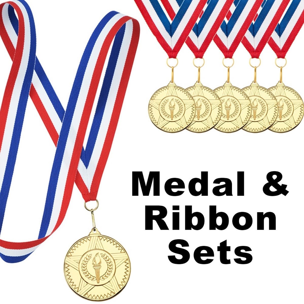 Set of 50mm Gold Star Medals with R/W/B Ribbon M26G