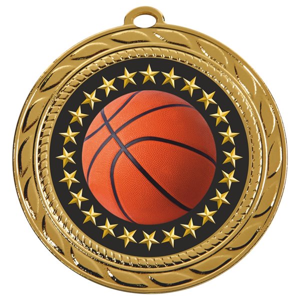 Basketball Medal 70mm in Gold, Silver & Bronze MD227