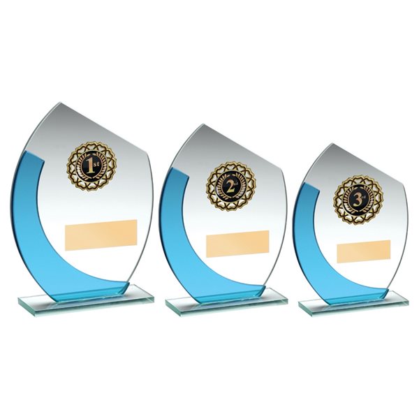 Jade Blue Curved Glass Award with Gold Trim JR17-TY182