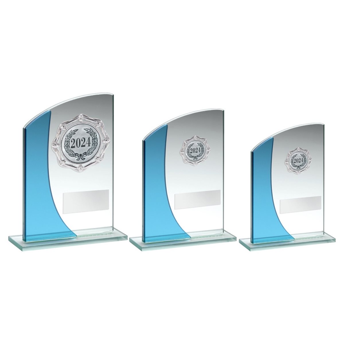 Blue Curved Glass Award with Silver Trim JR17-TY124