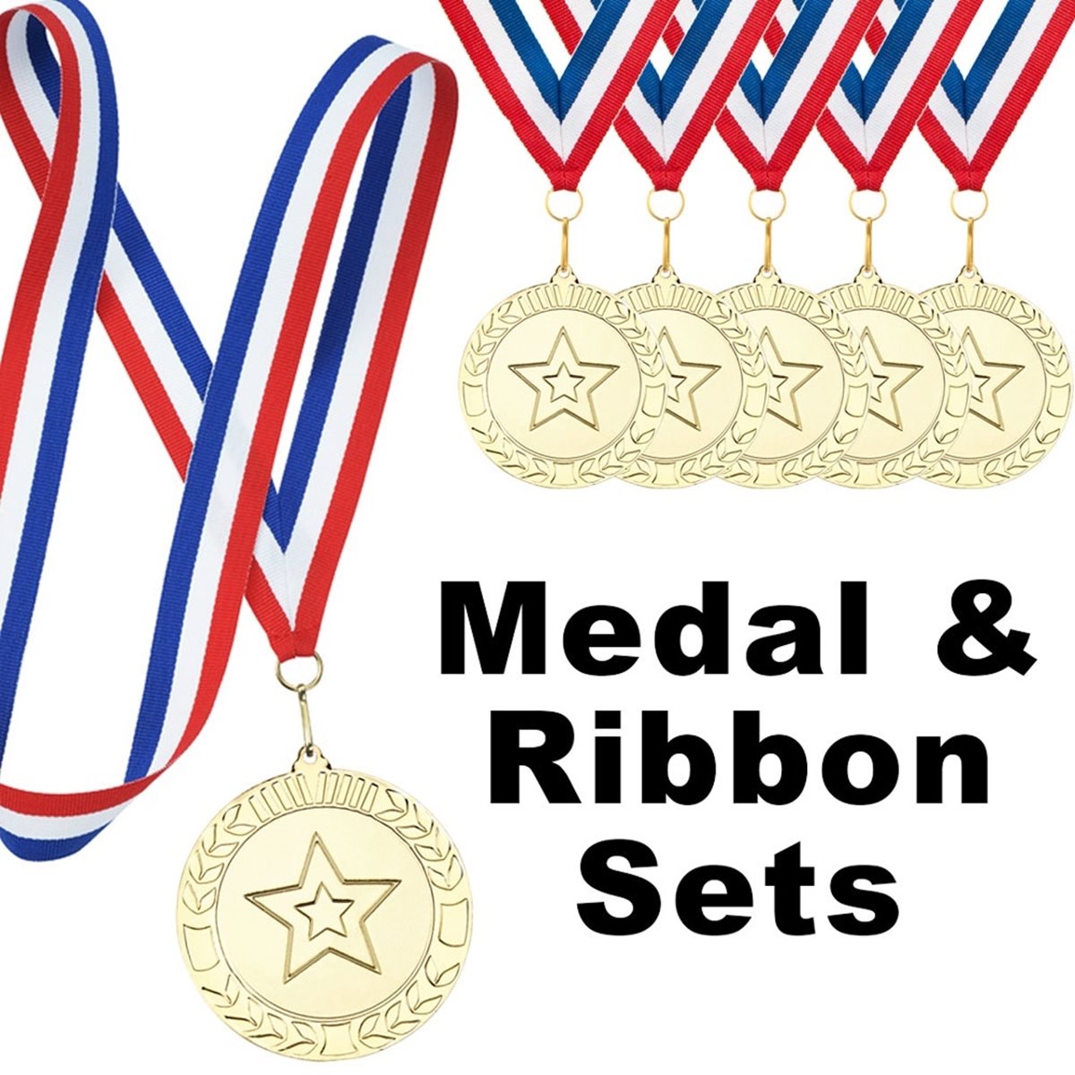 Set of 70mm Gold Star/Wreath Medals with R/W/B Ribbon M37G