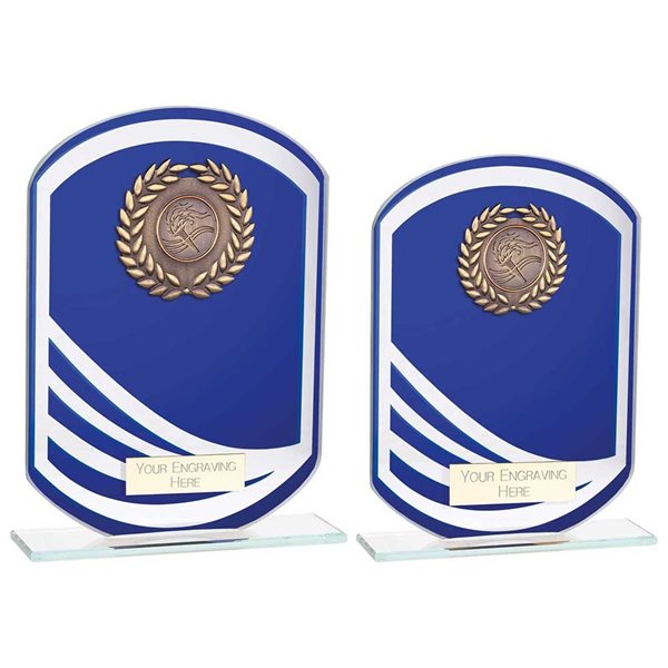 Economy Blue Mirrored Glass Award with Gold Wreath CR23577