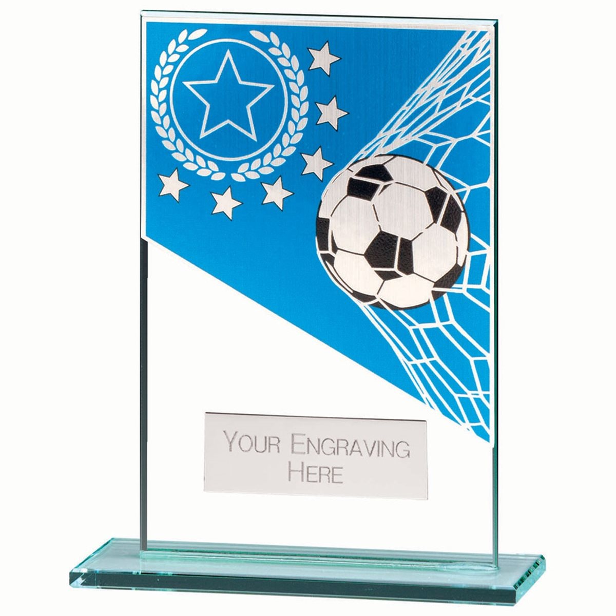 Mustang Blue & Silver Glass Football Award CR22289 (5mm thick)