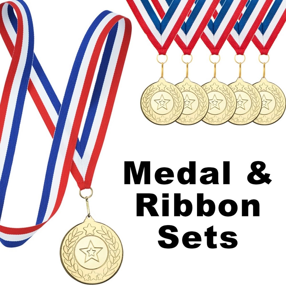 Set of 50mm Gold Star/Wreath Medals with R/W/B Ribbon M18G