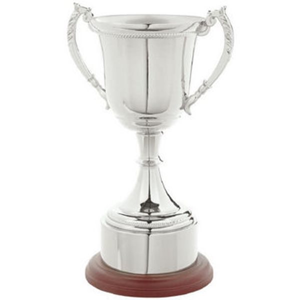 Silver Nickel Plated Cup on Round Wooden Base SV805 - 22cm (8 3/4")