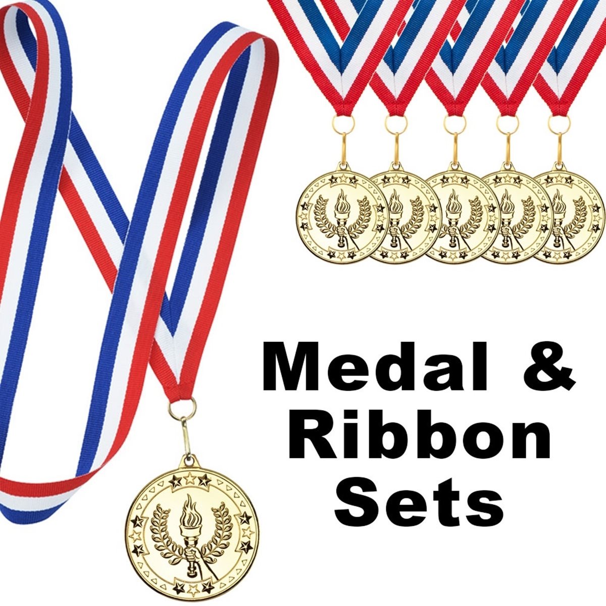 Set of 50mm Gold Achievement Medals with R/W/B Ribbon M73G