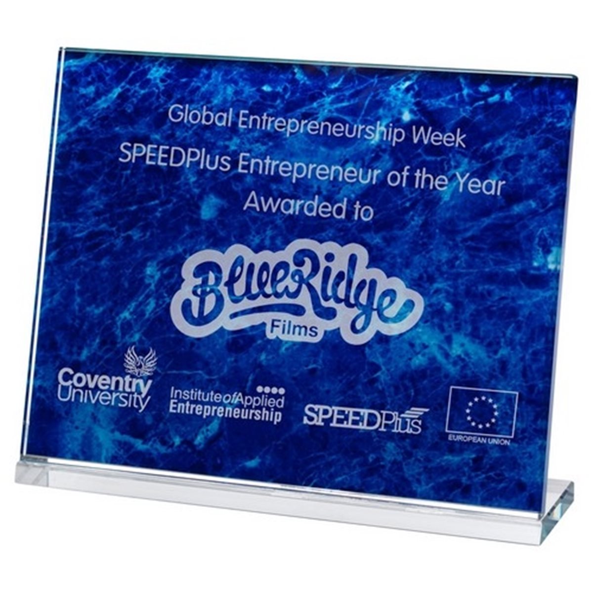 Blue Glass Award 8mm thick on Glass Base XG79B