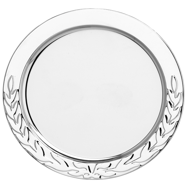 Metal (Silver colour) Salver with self colour Wreath Trim