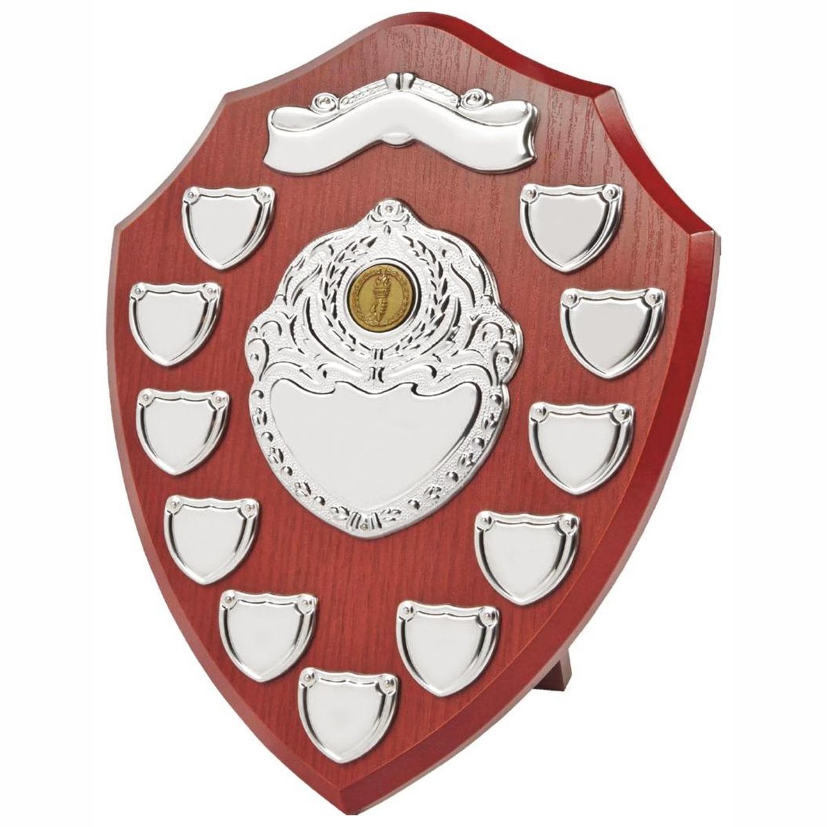 Veneered Wooden Shield with 11 Chrome Fronts 169D
