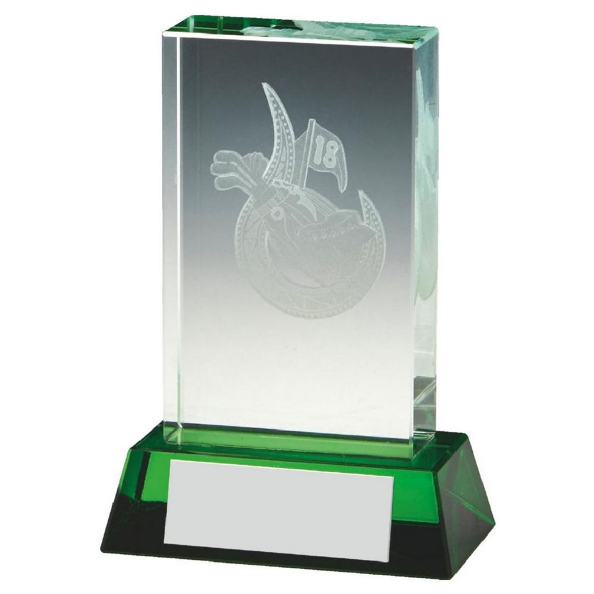 Golf Bag Glass Award with Green Base T.3886