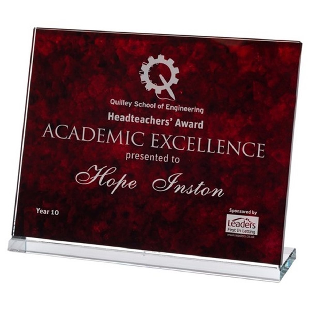 Red Glass Award 8mm thick on Glass Base XG79R
