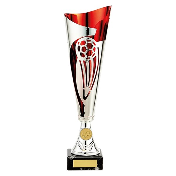 Silver and Red Lasered Plastic Football Award on Black Base TR19610