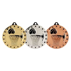 Cascade 50mm Basketball Medal in Gold, Silver and Bronze MM26180