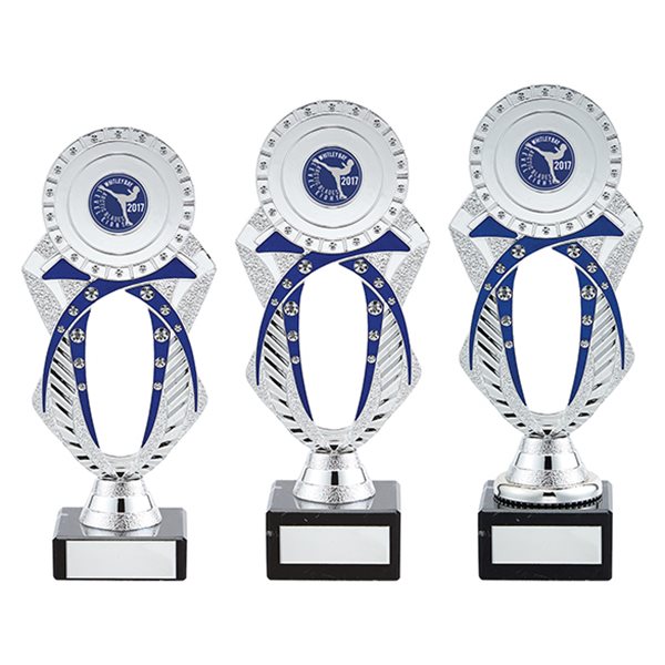 Flare Silver & Blue Plastic Award on Marble Base TR19567 SIZE C ONLY (205mm)