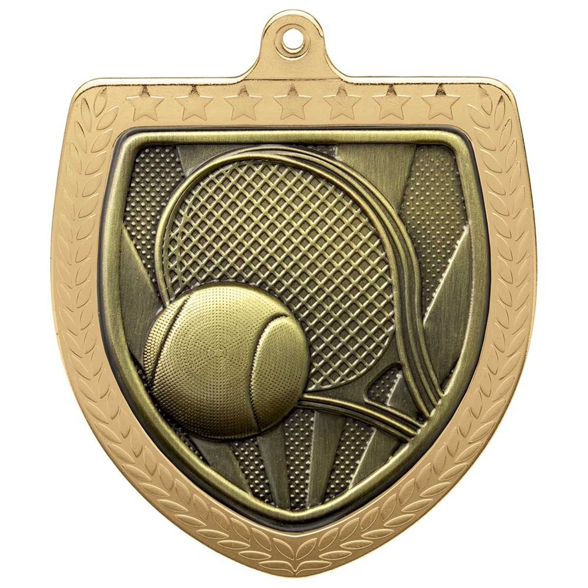 Tennis 75mm Cobra Shield Medal in Gold, Silver & Bronze MM24222