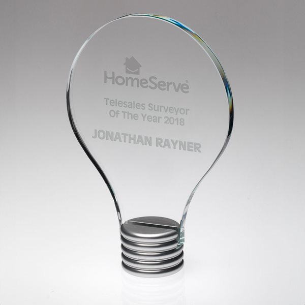 Glass Lightbulb Award On Metal Base - 10mm Thick (JB1010)