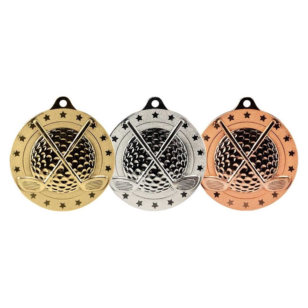 Cascade 50mm Golf Medal in Gold, Silver and Bronze MM26184