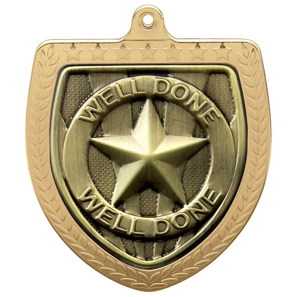 Well Done 75mm Cobra Shield Medal in Gold, Silver & Bronze MM24257