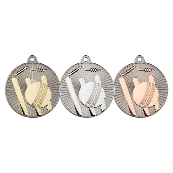 50mm Silver Two Colour Cricket Medal MV06
