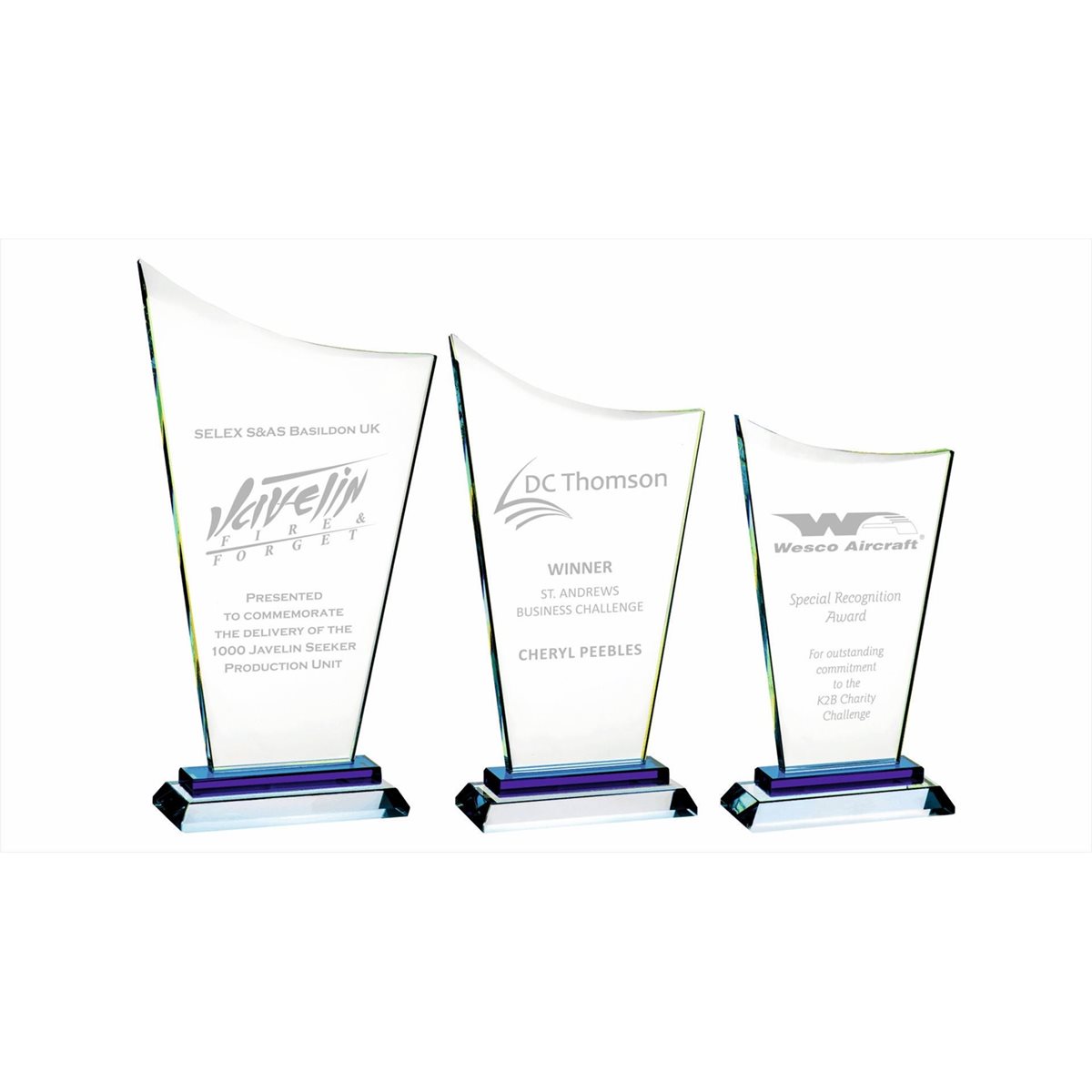 Crystal Award with Blue Base Award 10mm Thick T.7881