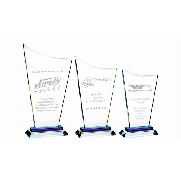 Crystal Award with Blue Base Award 10mm Thick T.7881