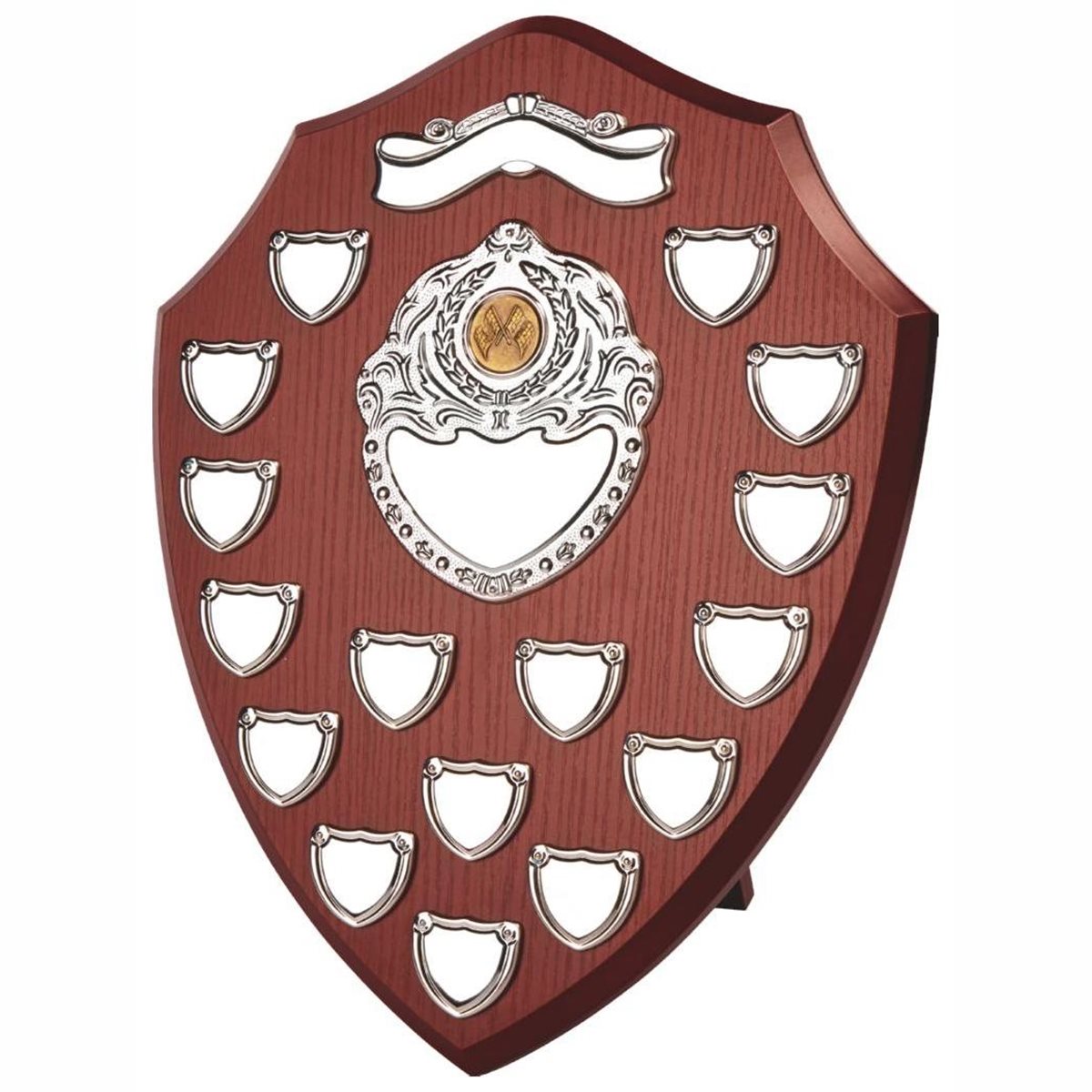 Veneered Wooden Shield with 16 Chrome Fronts 169C