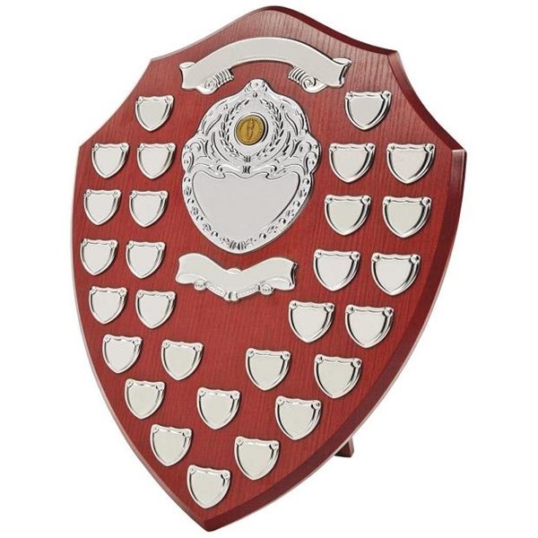 Veneered Wooden Shield with 28 Chrome Fronts 169A