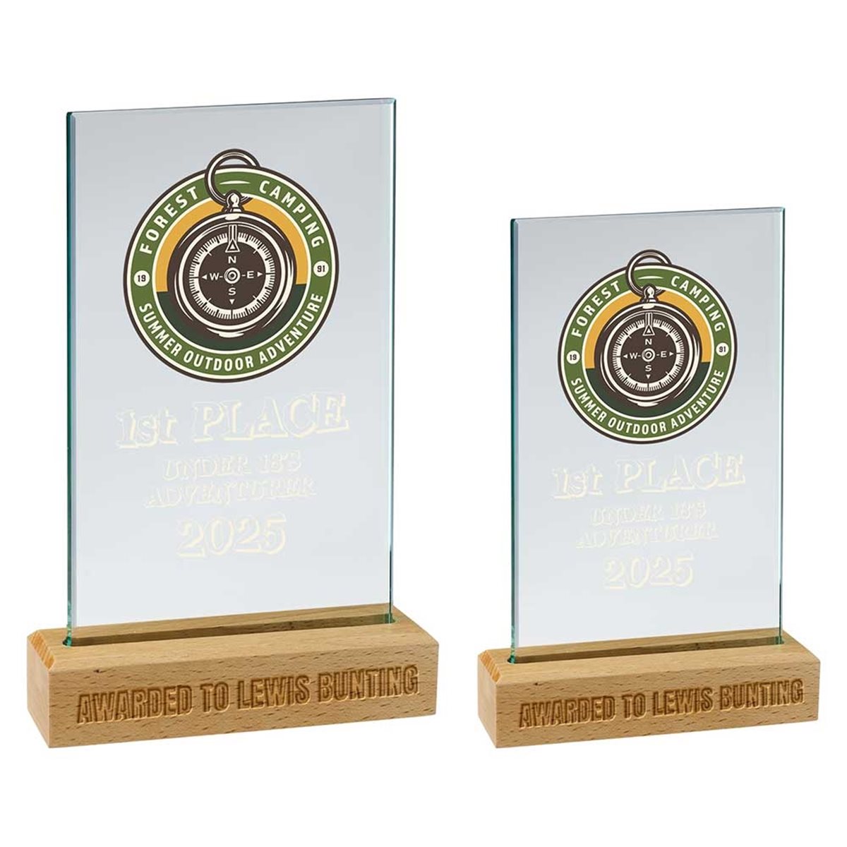 Clear Glass Rectangle On Beechwood Base CR25302 - Colour print