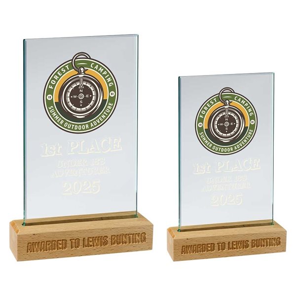 Clear Glass Rectangle On Beechwood Base CR25302 - Colour print