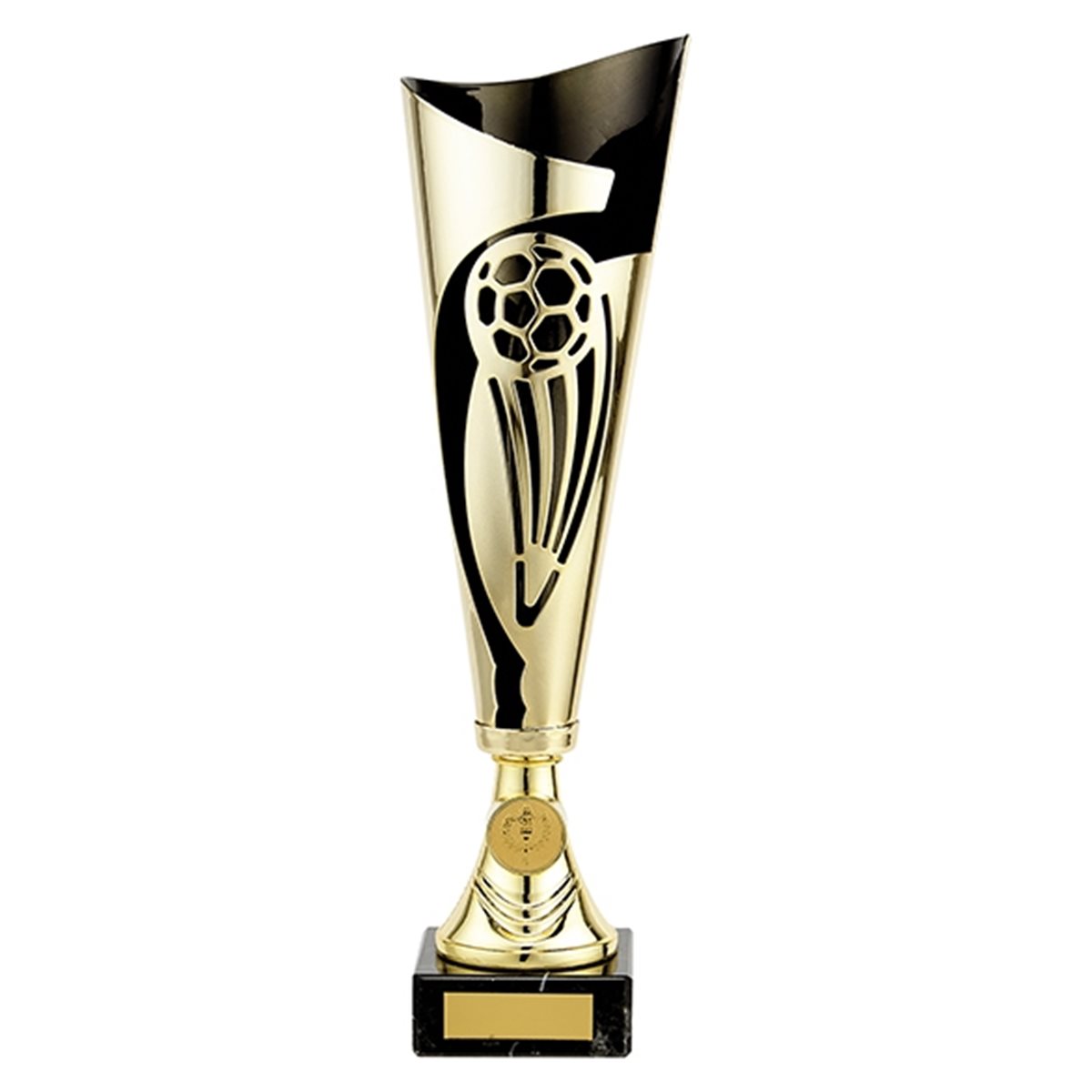 Gold Lasered Plastic Football Award on Black Base TR19609