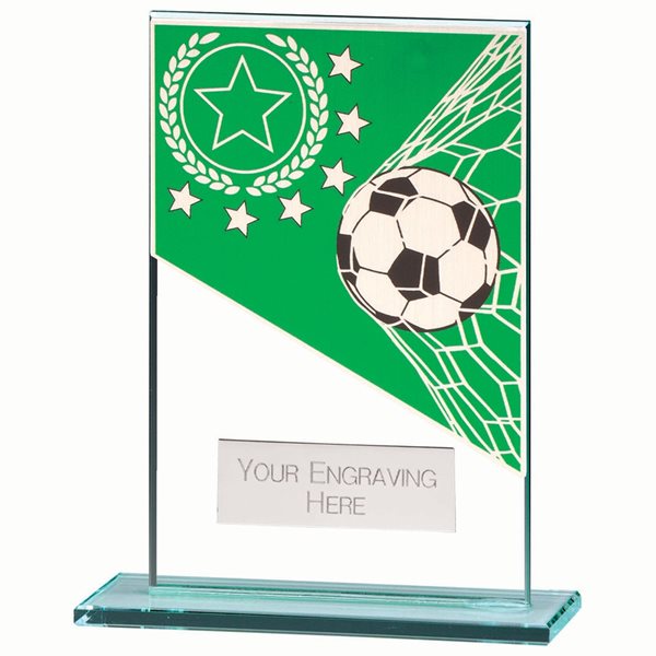 Mustang Green & Silver Glass Football Award CR22290