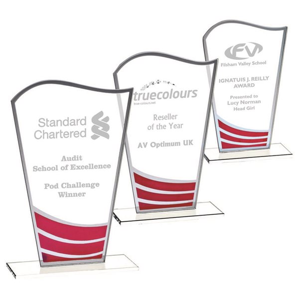 Economy Glass Award 4mm thick with Red Wave Design T.7847