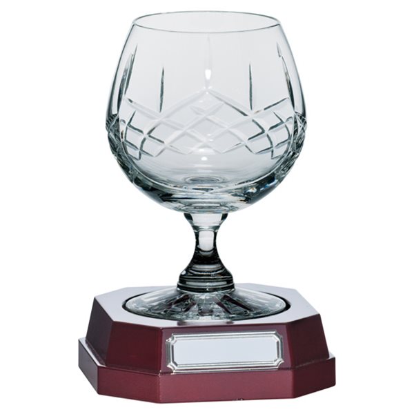 Crystal Brandy Glass on Wood Base CR15510
