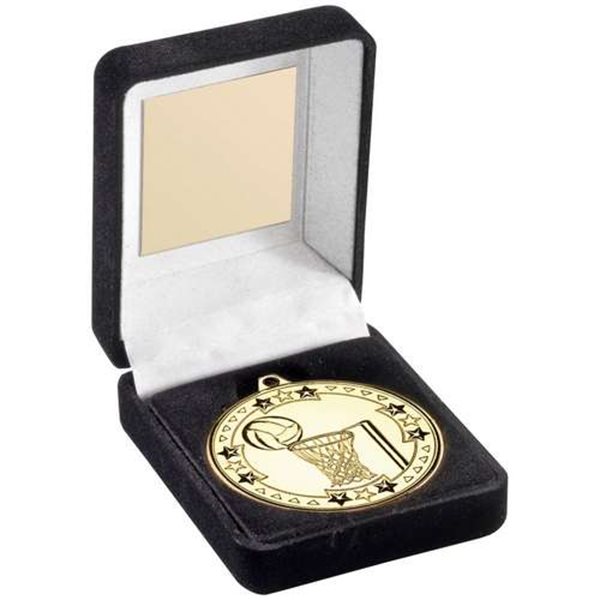 Gold 50mm Netball Boxed Medal JR16-TY47A