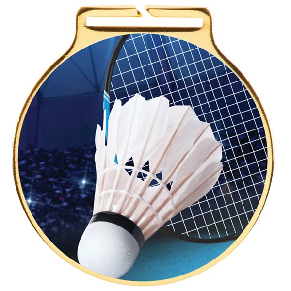 Gold Badminton Medal & Ribbon 60mm MM20463G