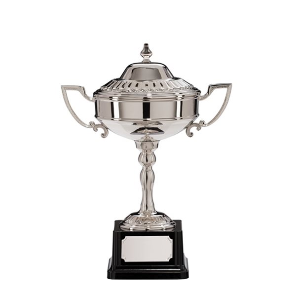 Silver Nickel Plated Cup with lid on Heavyweight Black Base NP16309