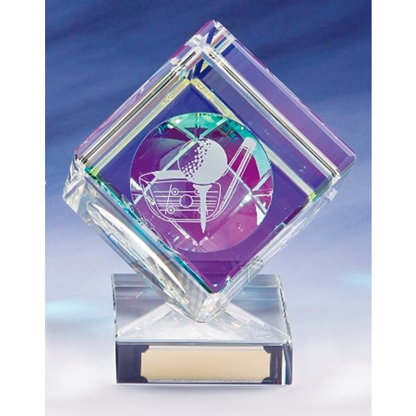 Crystal Cube Golf Trophy CR9231