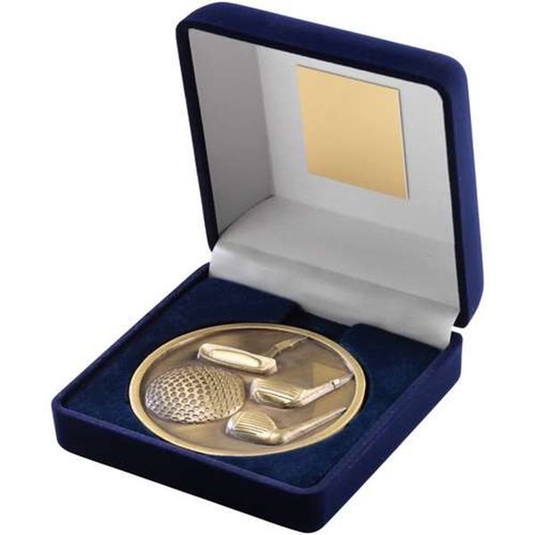 Golf Antique Gold 70mm Medallion in Blue Box JR2-TY30A