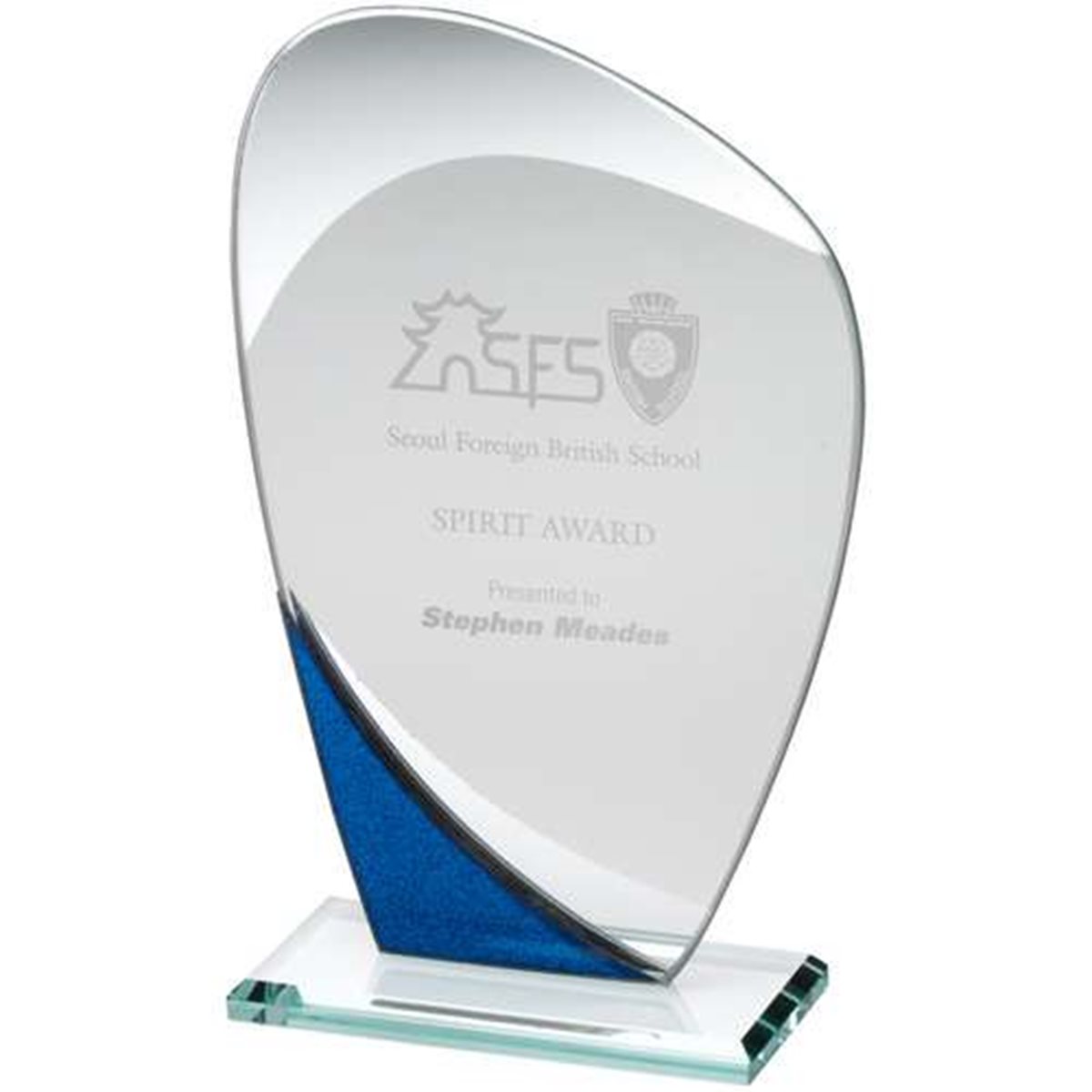 Clear / Blue Jade Curved Glass Award TD.RB2