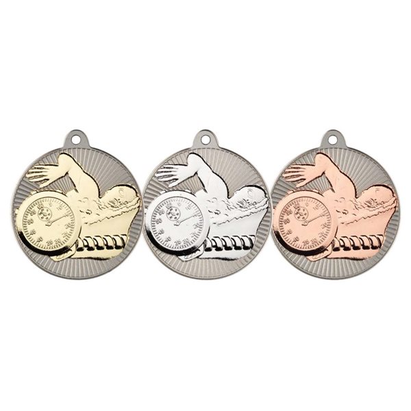 50mm Silver Two Colour Swimming Medal MV28