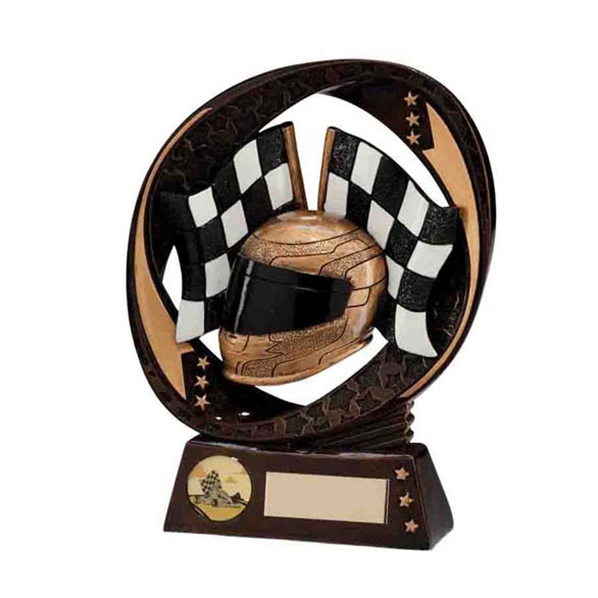 Gold Resin Motorsport Helmet and Flag Trophy RF16094