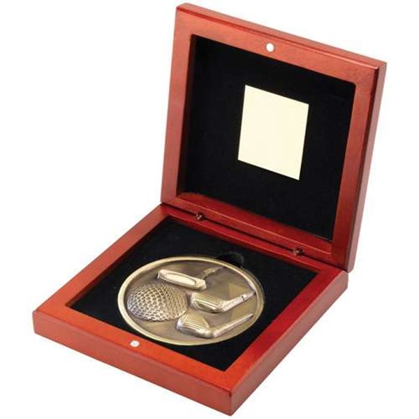 Golf Antique Gold 70mm Medallion in Wooden Box JR2-TY31A