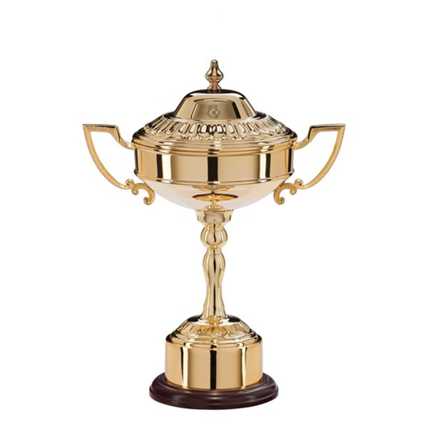 Gold Nickel Plated Cup with lid on Heavyweight Black Base GP16312