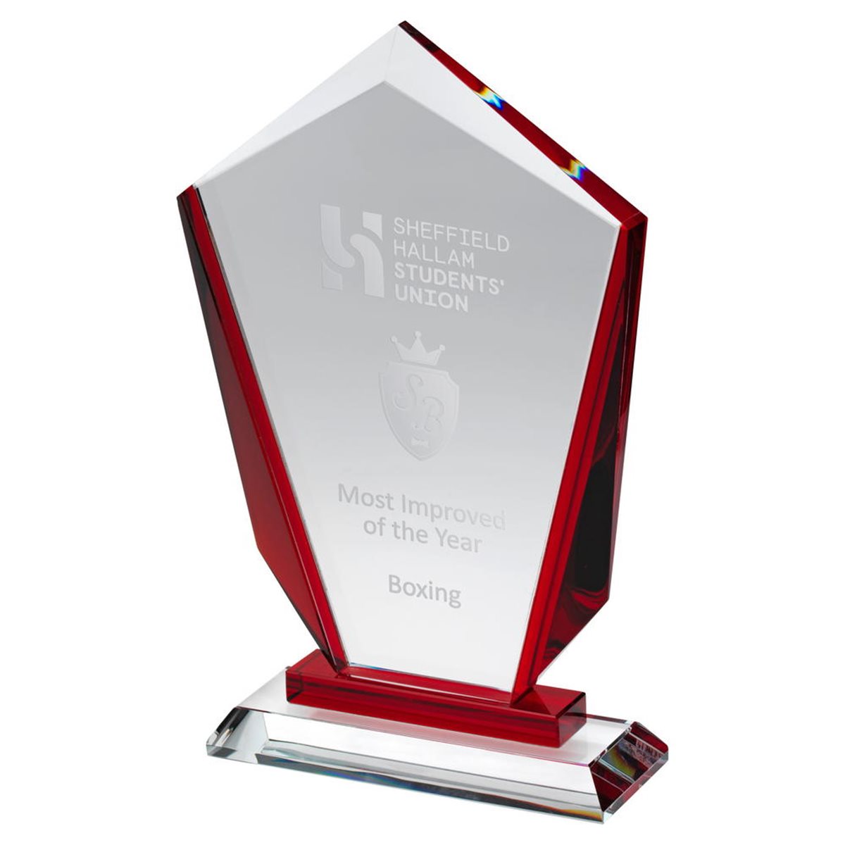 Red and Clear Glass Award 15mm thick on Glass Base JB3200