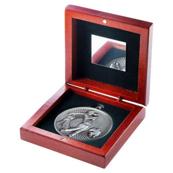 Silver 60mm Golf Wooden Boxed Medal JR2-TY56B