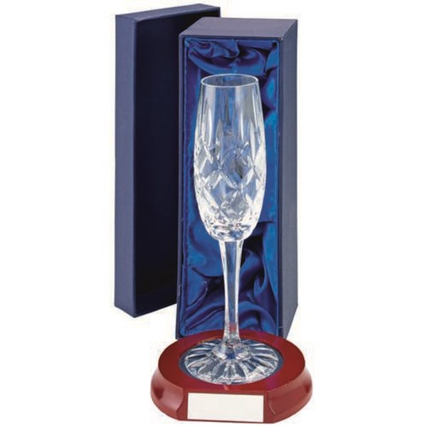 Crystal Champagne Glass on Wood Base Boxed LG4-FC