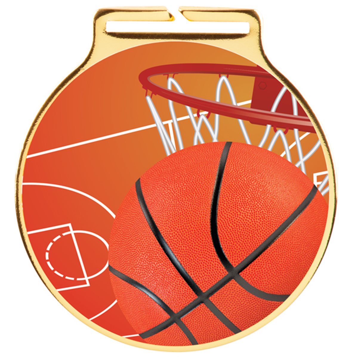 Gold Basketball Medal & Ribbon 60mm MM20471G